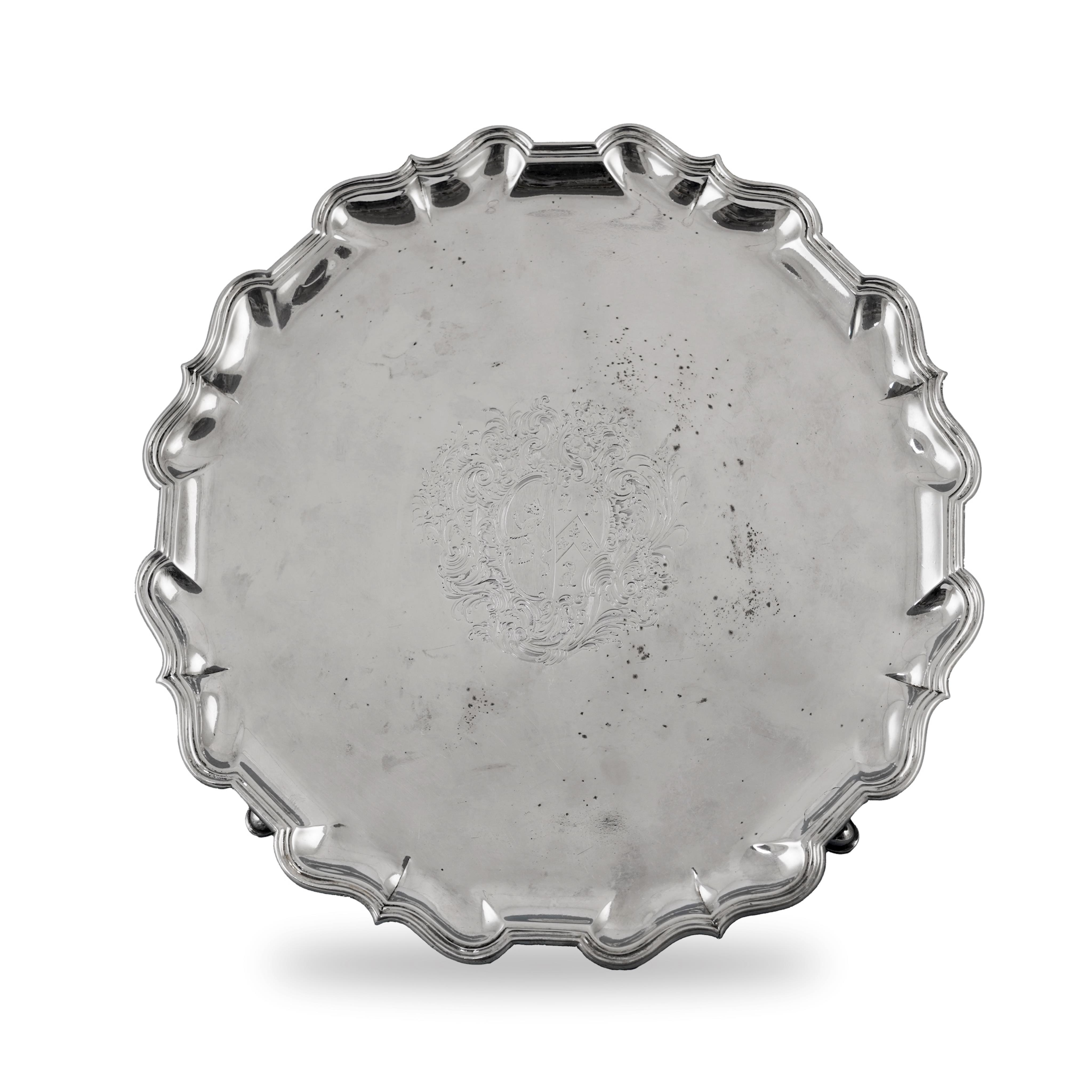 A large early George II silver salver, by Humphrey Payne, engraved with the Lowth and Tregonwell family crests